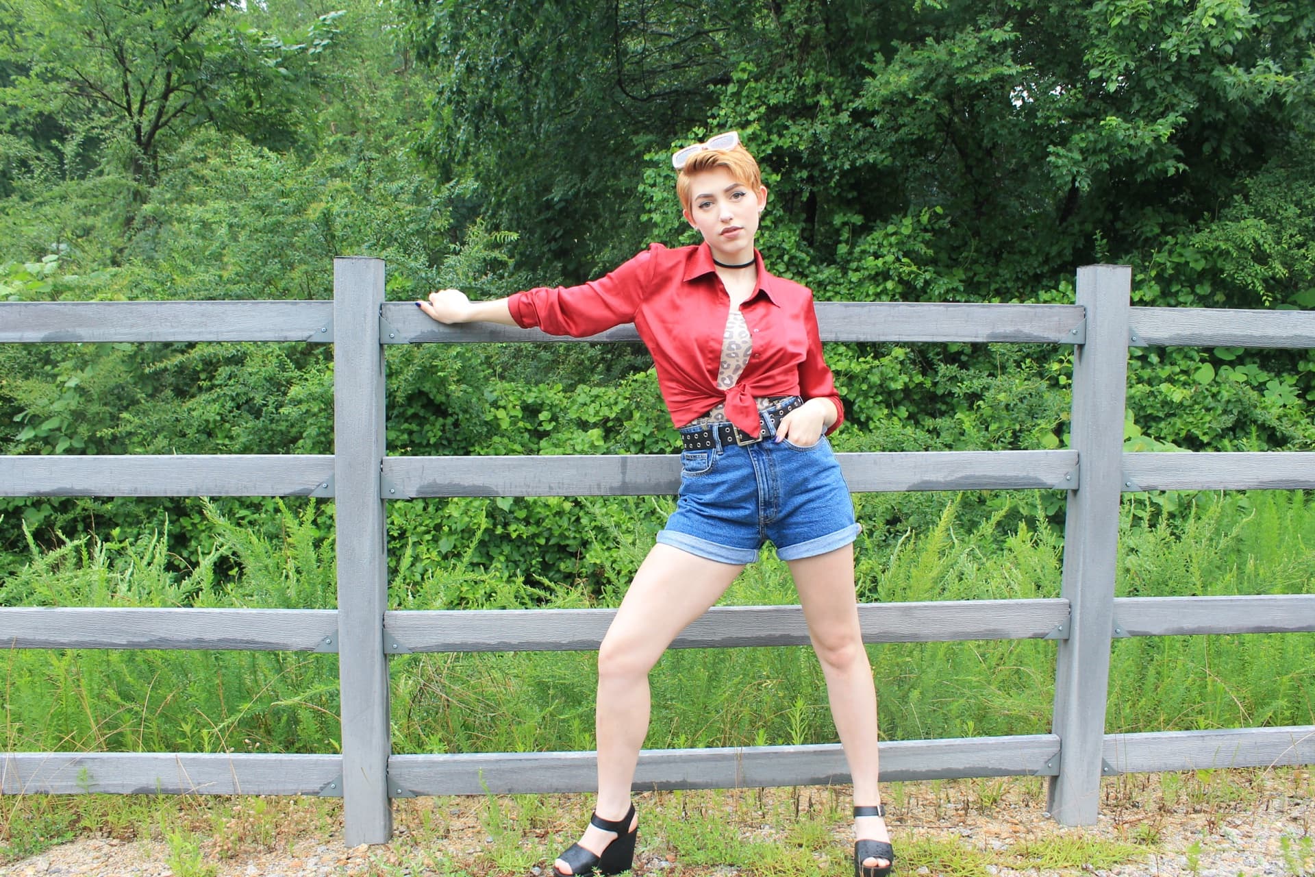 Lexie by a fence in summer